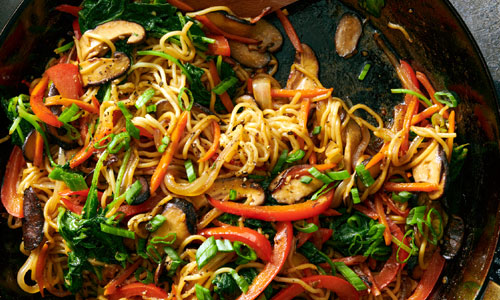 Stir-fried Japanese Yakisoba noodles with fresh seasonal vegetables